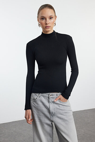 Trendyol Collection 3-Pack Black-Beige-Red Stretchy Ribbed Blouse TWOAW25BZ00057 - Fitted