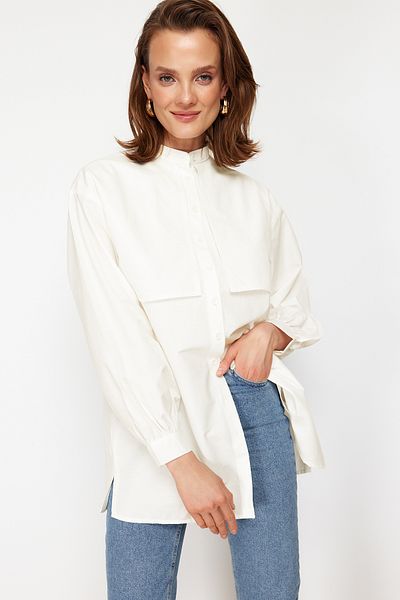 Trendyol Modest Πουκάμισο κρεμ βαμβακερό TCTSS23TG00030