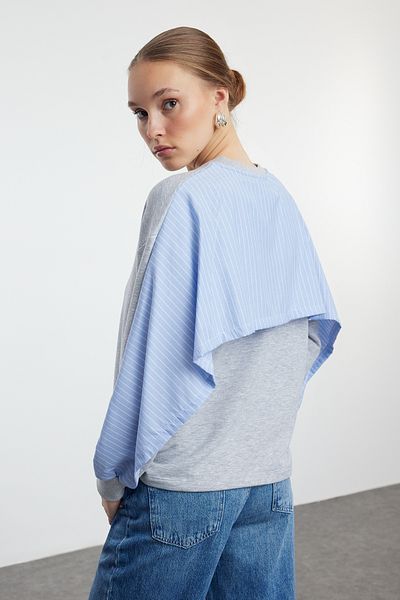 Trendyol Collection Comfortable Fit - Gray Poplin Detailed Knitted SWeatshirt TWOAW25sw00152