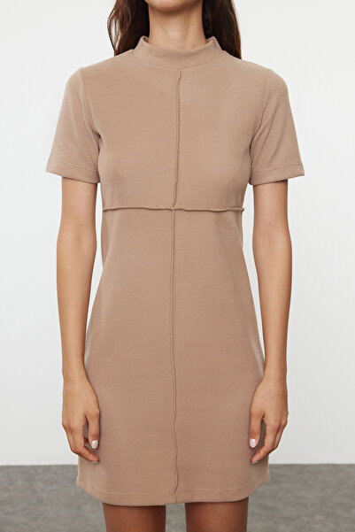 Trendyol Collection Tricotaj Thessaloniki Rochie mini - Mink A-line, Design tricotat TWOAW24EL00149