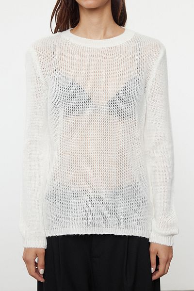 Trendyol Collection Ecru Color Loose Knitted Soft Textured Basic Knitwear Sweater - TWOAW25KZ00091