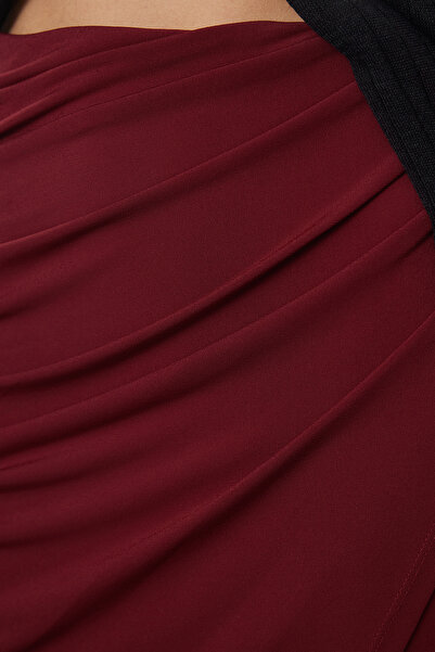 Trendyol Collection Flexible ClarET Red Maxi Skirt - Drape DETailed, Wrap Cut TWOAW25ET00096