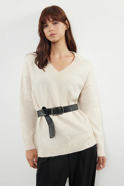 Trendyol Collection Pulover de tricotaj cu textura moale - cu centură TWOAW25KZ00054