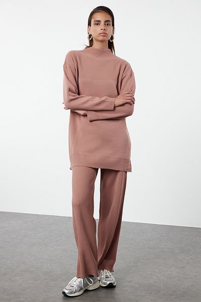 Trendyol Modest Poros rózsa bordás kötött alap kötöttáru alsó-felső készlet TCTAW25US00012