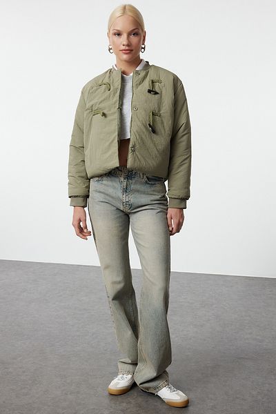 Trendyol Collection Ανοιχτό Χακί Καπιτονέ πουπουλένιο παλτό - Shepherd κλείσιμο, κανονική εφαρμογή TWOAW25MO00168