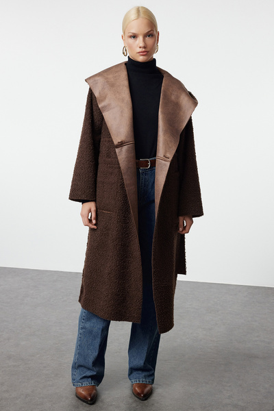 Trendyol Collection Brown Double-Sided Oversize Long Coat Twoaw25Kb00068