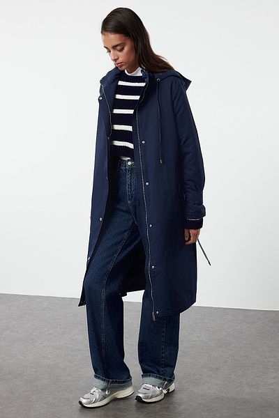 Trendyol Collection Marineblauer, dicker, übergroßer Trenchcoat - Fiber Inside Twoaw25tr00005