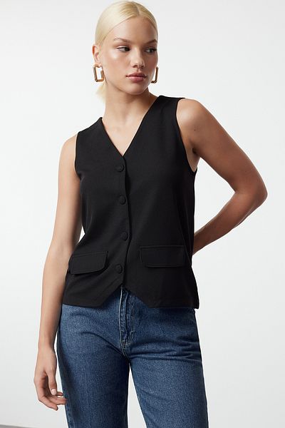 Trendyol Collection Black Button DetailedRegularVest - Twoaw25ye00080