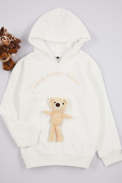 TRENDYOLKIDS سويت شيرت بناتي محبوك بغطاء للرأس - مع دمية دب TKDAW25SW00016