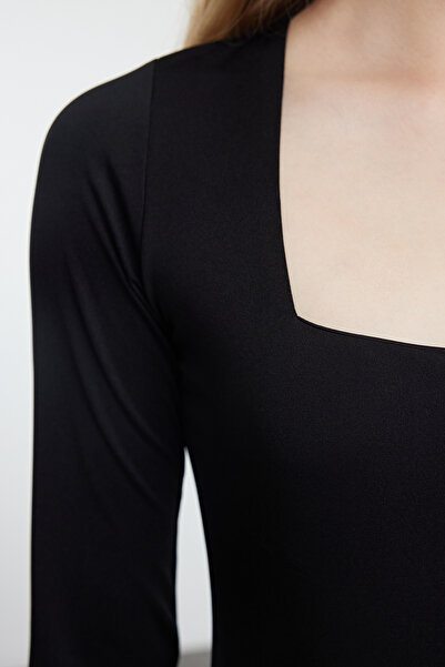 Trendyol Collection Stretchy Square Collar Black Knitted Body - Long Sleeve with Snap Fasteners TWOAW25BD00018