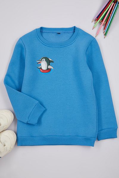 TRENDYOLKIDS Bavlněná modrá mikina s potiskem - Tkdaw25Sw00014
