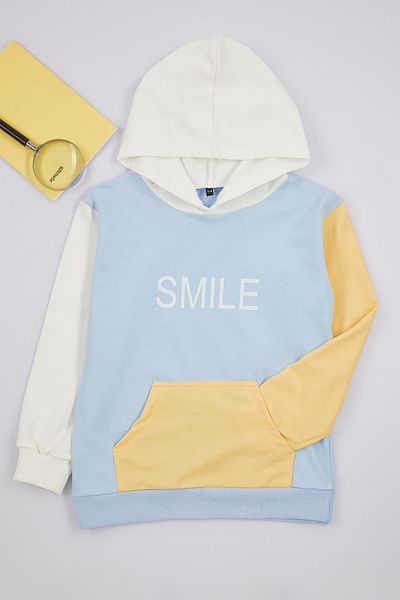 TRENDYOLKIDS Chlapecká mikina s kapucí – Baby Blue, Color Block, Bavlna Tkdaw25Sw00018