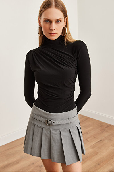 Olalook Schwarze drapierte Bluse – stilvoll und fließend, Blz- 19002712