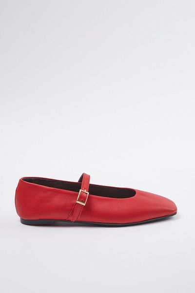 TRENDYOL SHOES Piros valódi bőr négyszögletes orrú, rövid sarkú női balerina TAKSS24BE00001
