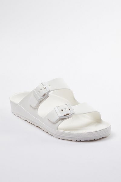 TRENDYOL SHOES Dámské pantofle Eva - bílé, dvojité pruhované Takaw25te00002
