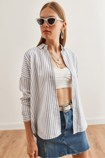 Olalook Білизна жіноча Gomlegi GML19001235 Sax Blue Bat Striped Oversized Білизна жіноча GML19001235