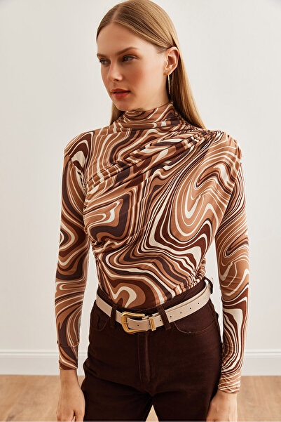 Olalook Dámská detailní hnědá krémová halenka - Blz- 19002712