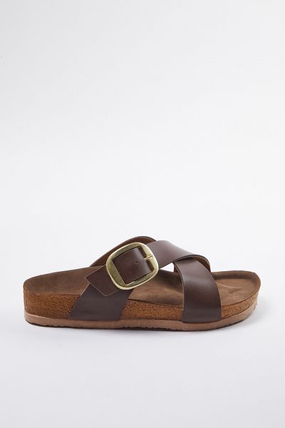 TRENDYOL SHOES Női papucs - barna, csatos és keresztpántos