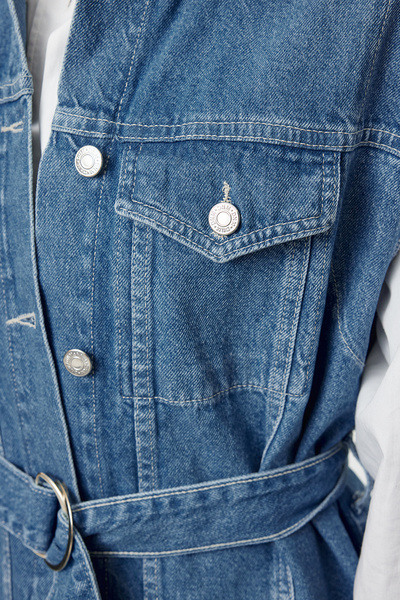 Trendyol Collection Oversize Blue Denim Vest - Belted, TWOAW25YE00062