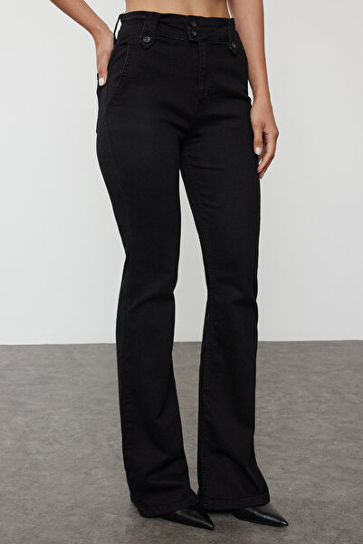 Trendyol Collection Černé džíny s vysokým pasem - Detailní pas TWOAW25JE00183