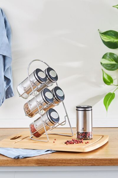 Karaca Walter Inox 6-Piece Oval Spice Set with Stand