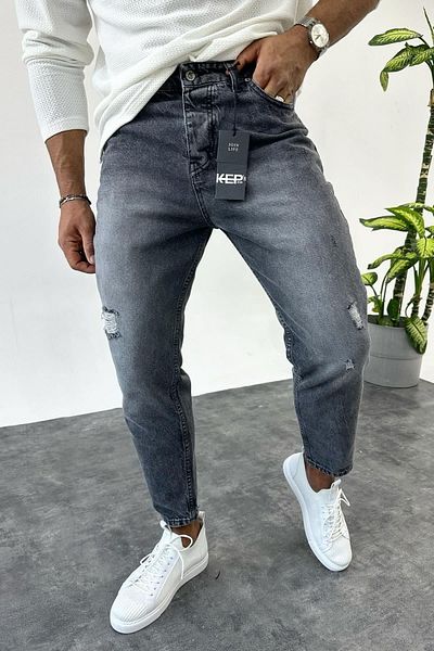 MADZEYMODA Blugi pentru bărbați Boyfriend, cu detaliu rupt, blugi afumati