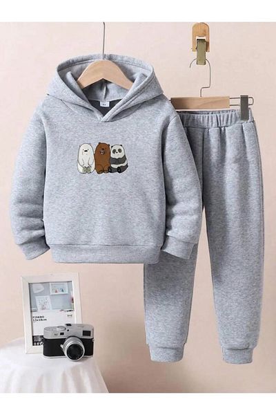 FRİENDS KİDS Boys/Girls Gray Brooklyn Printed Tracksuit Set