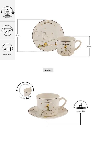 Karaca Der Kleine Prinz Kaffeetassen-Set für 2 Personen 80 ml