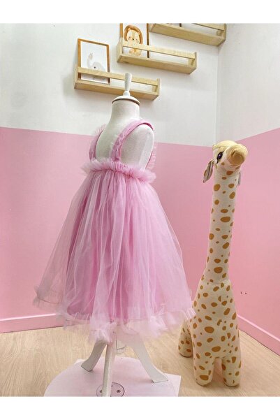 meqlife Prenses Kız Çocuk Parti Elbisesi Doğum Günü Kıyafeti Seker Pembe