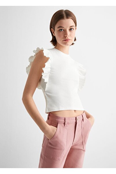 Mango Teen Pamučna majica sa volanima