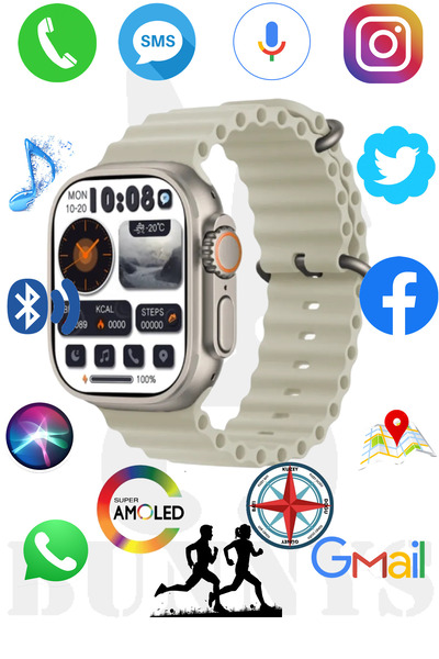 Bunnys Galaxy Z Fold2 Uyumlu Watch 8 Ultra 49MM Akıllı Saat HK8 PRO MAX AMOLE...