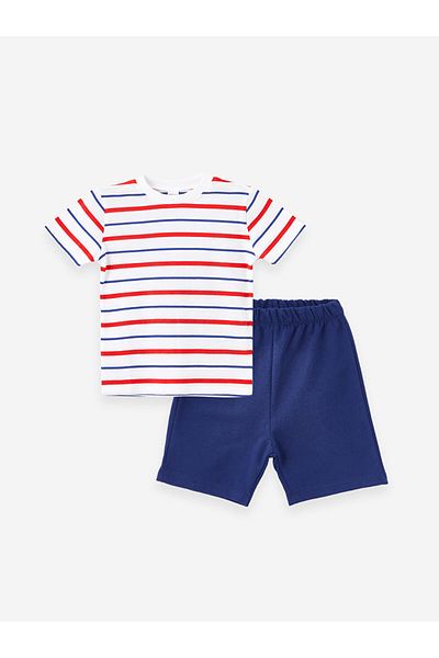 LC Waikiki Striped Crew Neck T-Shirt and Shorts for Baby Boy - Set of 2