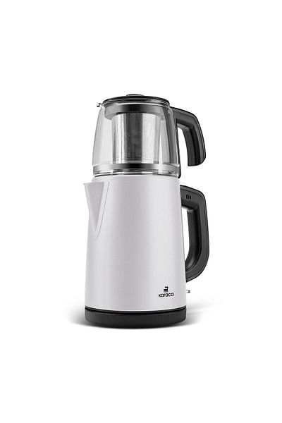 Karaca Tea Glass 2 In 1 Steel Tea Maker And Kettle White
