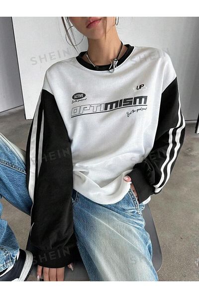 Machetta Unisex Optimism Printed - Crew Neck Oversize Winter Sweatshirt Hoodie