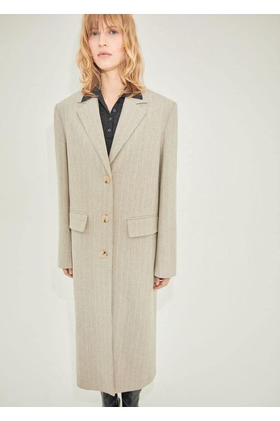 MANGO Woman Palton din lână cu dungi