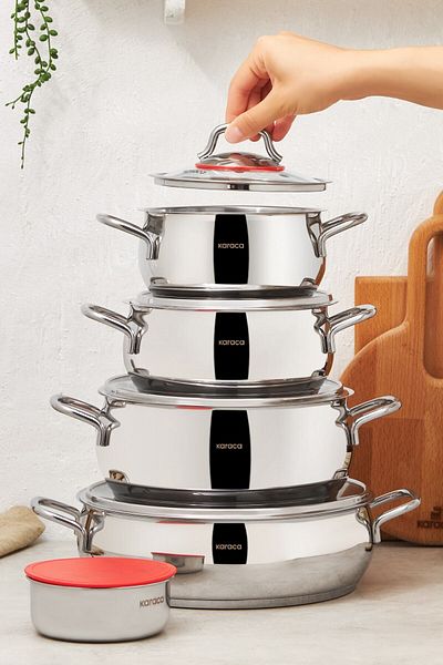 Karaca Emirgan Xl 10 Piece Storage Coated Steel Induction Base Cookware Set