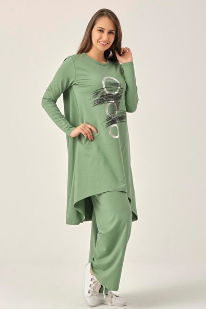 Darlin Moda Women's Green Printed Tunic Trousers Double Set Dm51021