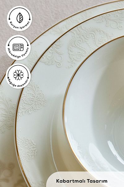 Karaca Elegance Bone Siena - Set de sufragerie 53 piese Gold pentru 12 persoane