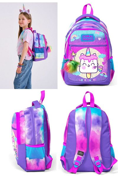 Coral High Set ghiozdan și geantă de talie cu înghețată violet roz - Fată