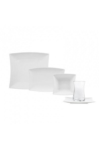 Karaca New Perfect White Porcelain 26 Piece Square Breakfast/Serving Set for 6 People