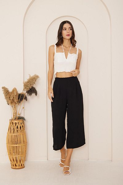 Darlin Moda Women's Black High Waist Wide Leg Trousers Dm3003