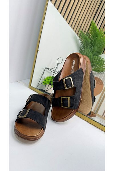 İmerShoes Casual ανδρικές μαύρες παντόφλες Ράψιμο με ρυθμιζόμενη πόρπη Λεπτομέρεια άνετη σόλα σανδάλια οβάλ μύτης 54201