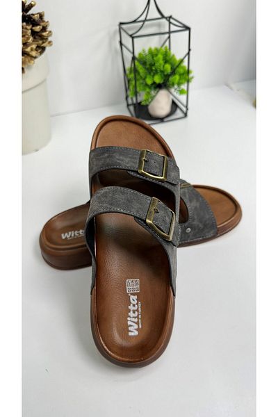 İmerShoes Casual γκρι ανδρικές παντόφλες με διπλή ρυθμιζόμενη πόρπη Άνετη σόλα οβάλ πέδιλα 54201