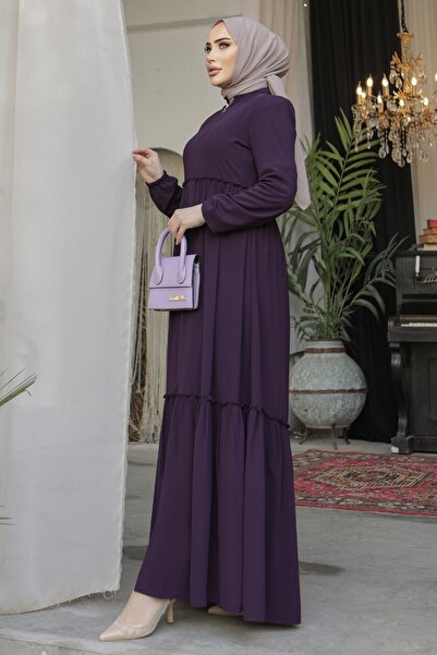 InStyle Gathered Detail Zippered Abaya - Plum