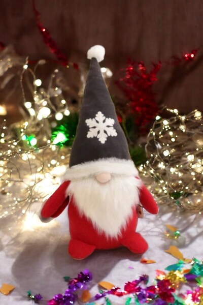 Hey Me Lisa Cüce Elf Gnome 45 cm Gri Şapka Yılbaşı Dekoru ve Peluş Oyuncağı