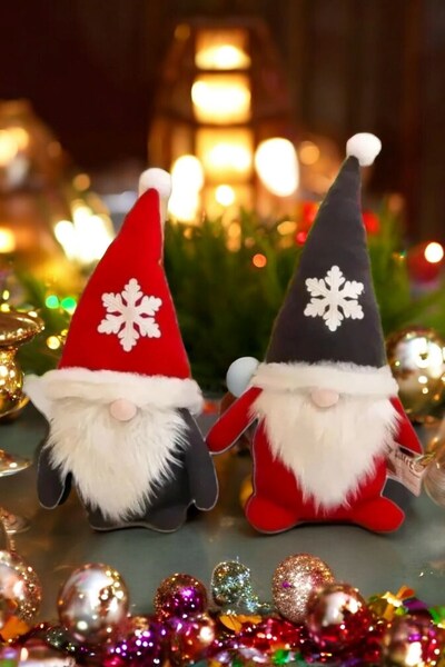 Hey Me Lisa 2'li Cüce Elf Gnome Kırmızı 45 cm Yılbaşı Dekoru ve Peluş Oyuncağı