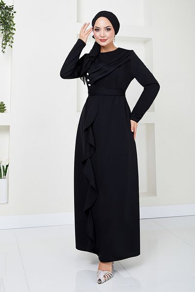 ModaMerve Μαύρο βραδινό ντραπέ Hijab - 12241PL940-M