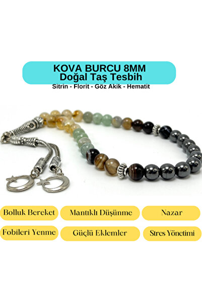 YILDIZ DOĞAL TAŞ Sertifikalı Kova Burcu 8mm 33lük Doğal Taş Tesbih