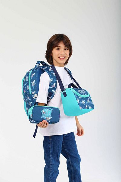 KAUKKO Geantă de școală primară Blue Turquoise Jaws pentru băiat - Set de trei