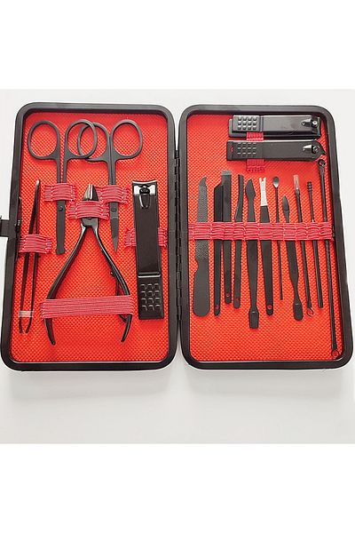 gaman 18 Piece Professional Manicure and Pedicure Nail Set - Nose Hair Removal and Eyebrow Scissors